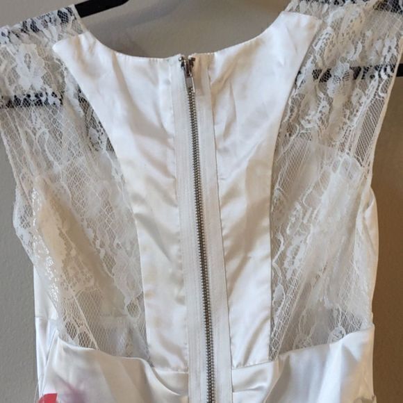 Hailey Logan by Adrianna Papell White Satin Mini Dress w/ Lace Straps Sz S - Picture 6 of 13